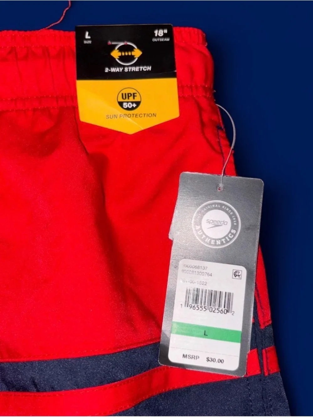 Speedo Men's Red and Navy Colorblock Swim Shorts